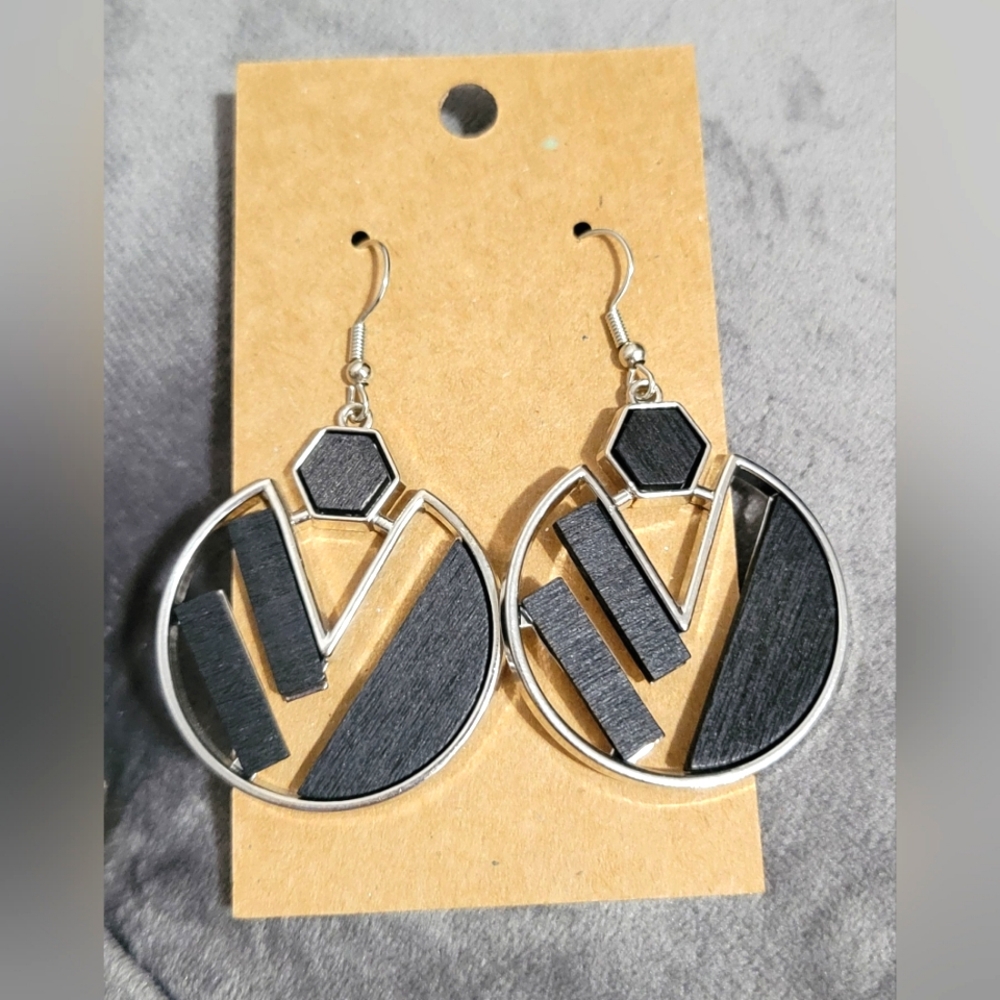 Geometric Black and Silver Earrings